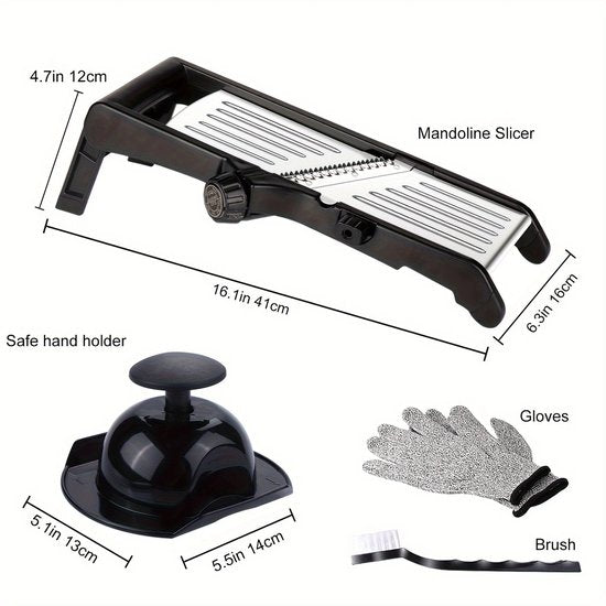 Multifunctionele groentesnijder, roestvrijstalen rasp, groentesnijder + handschoenen + borstel