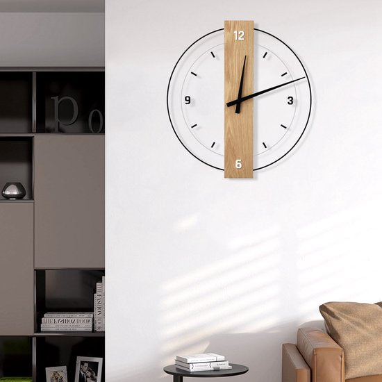 Luxe Stille Wandklok Ø40cm - Modern Hout & Acryl