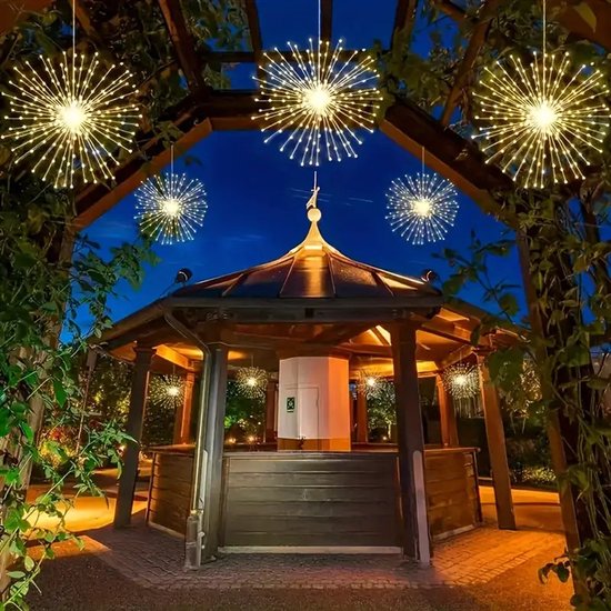 Solar Vuurwerk Lichtsnoer – 4 Stuks – 360 LED – Waterdicht – Warm Wit – Afstandsbediening – Binnen & Buiten