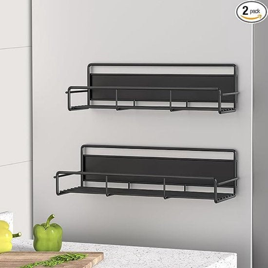 Magnetisch plankje met haak set van 2 zwart koelkast