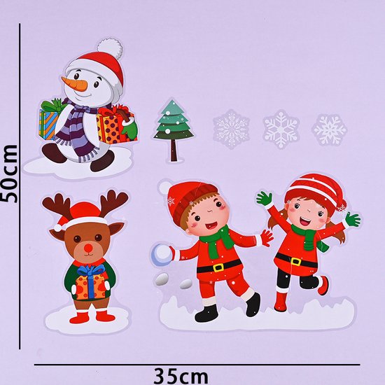 Kerst Raamstickers met Sneeuwpop, Kerstfiguren en Sneeuwvlokken- Herbruikbaar en Statisch-35.5*50cm
