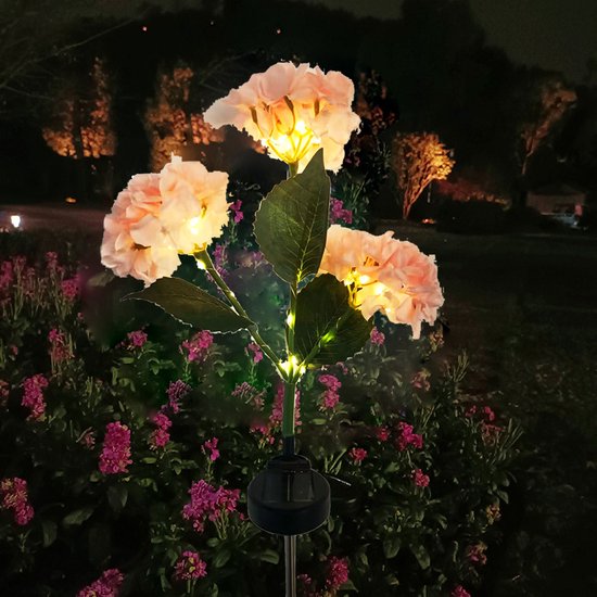 zonne-energie Hortensia Terraslamp voor Sfeervolle Buitenverlichting -Met dag en nacht sensor-IP55-75,5 cm hoog-roze