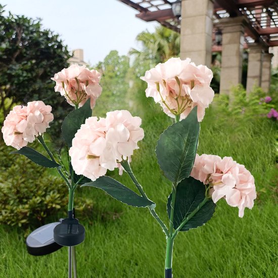 Hortensia Zonne-energie Terraslamp met Sensor - Roze