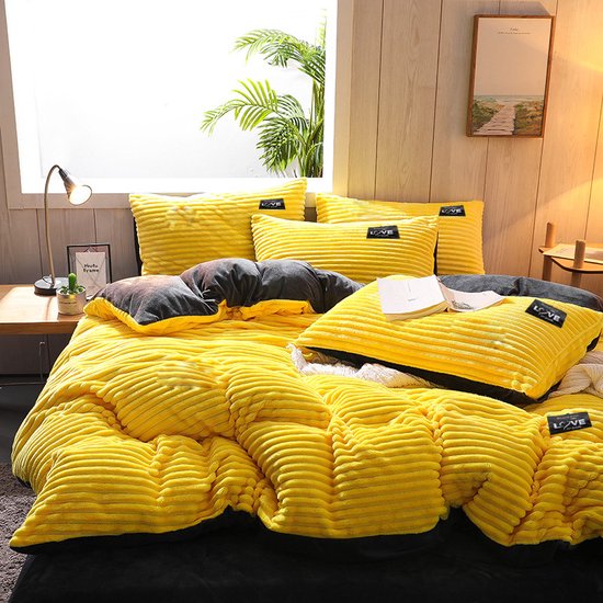 Luxe Flanellen Winter Beddengoedset - 3-Delig - Geel/Grijs