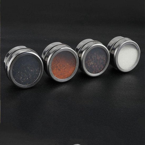 Unikorf: roestvrijstalen kruidenrek, 6 magneetpotjes, silver