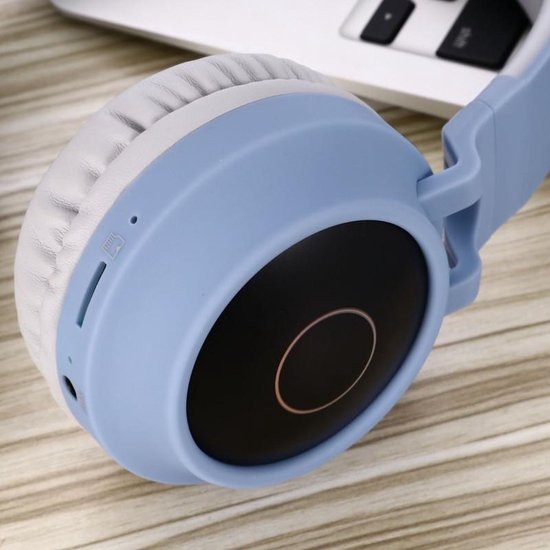 TDR- Draadloze Bluetooth koptelefoon - Over-Ear Koptelefoon voor Kinderen - Met Led Kat Oortjes - Bekend van TikTok - Grijsblauw