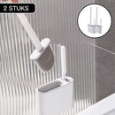 2 Stuks Antibacteriële Siliconen WC-borstel Set met Platte Brede en Ronde Borstelharen - Inclusief Borstelhouder - grijs