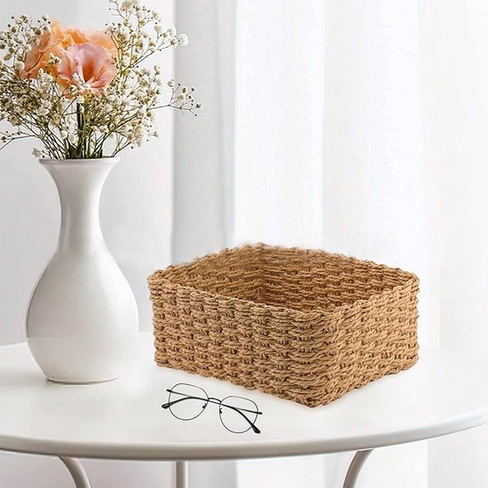 4 delige Natuurlijke Rieten Handgeweven Opbergdozen set-Rust