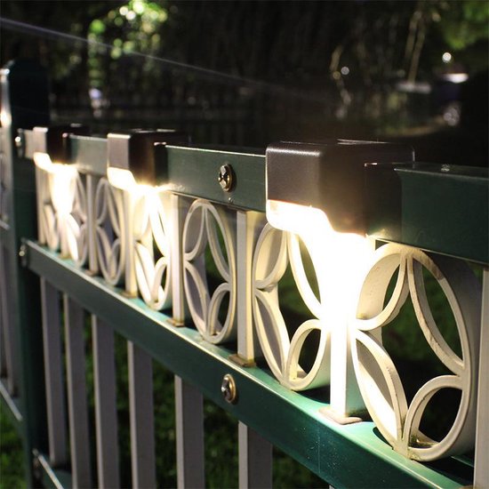 4 Stuks Tuinverlichting op zonne-energie - LED Buitenverlichting -IP65 waterdicht-nachtverlichting voor tuinhek en trap- zwart - warm licht (4 stuks in een doos)