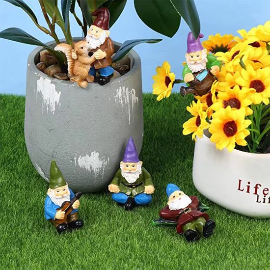 Kabouter Tuinstekerset - Bloempot Decoraties - 5 Stuks