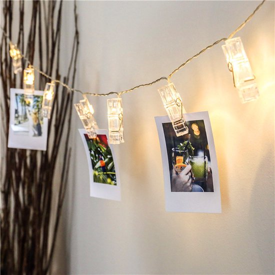 Fotoclip lichtsnoer - 3 meter - 20 lampjes met fotoclip -werkt op USB- warm wit licht
