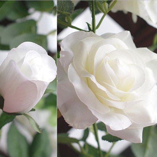 2x klimop slinger met grote rozen kunstbloem 2m wit