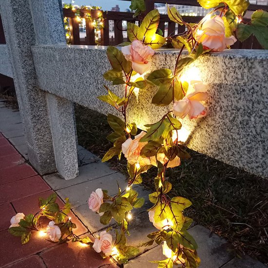 Xtraworks - Led lampjes slinger - Rozen - Bloemen - 2 meter - 20 lichtjes - Roze rozen - Warm licht - Bruiloft - Batterij