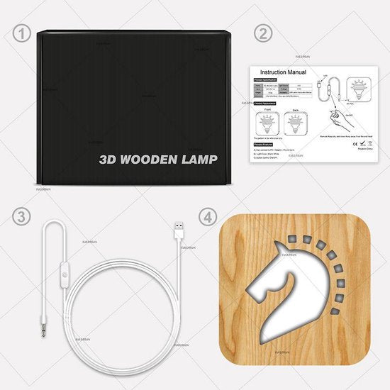 Houten Tafellamp / Nachtlamp - LED - Paard figuur