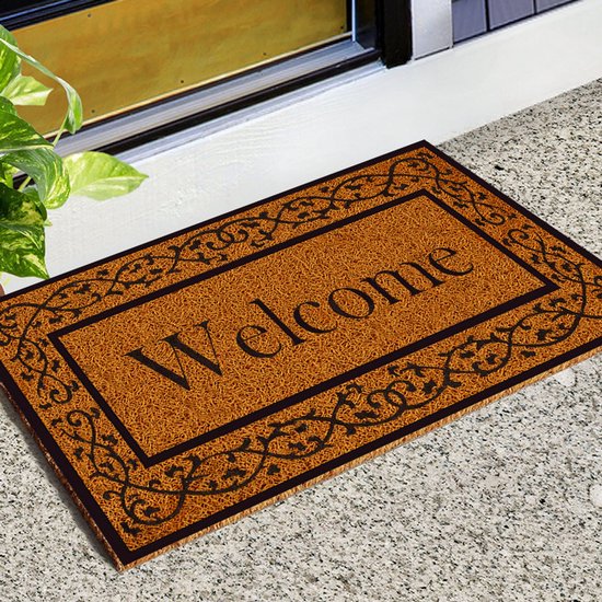Kunststof Deurmat Welcome 60x80 cm – Kokoslook – Antislip PVC – Bruin – Rechthoekig – Voor binnen en buiten