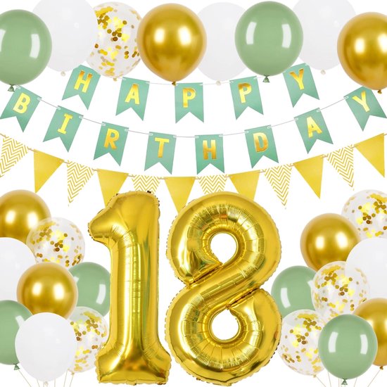 18e Verjaardag Decoratie Set - Thema: gouden 18 jaar - Versiering voor feestjes, verjaardag - feestdecoratie