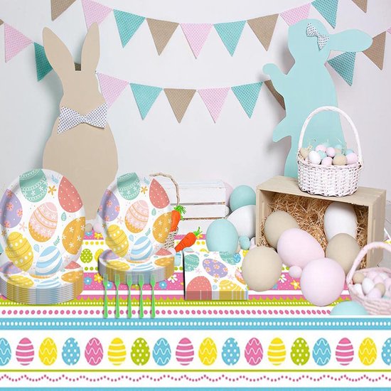 81-delige Feestdecoratieset voor Pasen - thema feest met tafelkleed-Kleurrijk, Schattig en Sfeervol