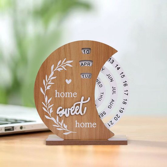 Houten Maanvormige Draaikalender - Home Sweet Home Design