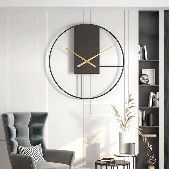 50cm Scandinavische Metalen Wandklok - Zwart/Goud