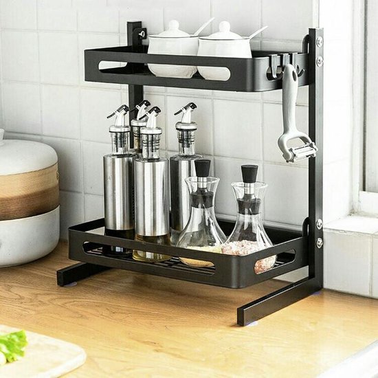 TDR - Multifunctioneel Staande Keukenrek, kruidenrek,  of multifunctioneel organiser - 2 laags - Zwart