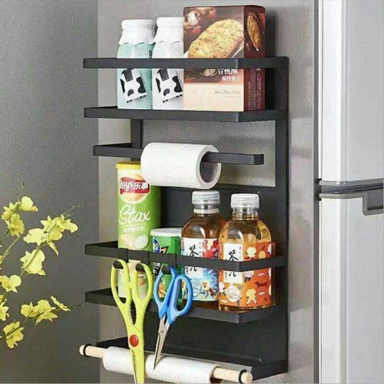 TDR - Multifunctioneel Ophangbaar Keukenrek of badrek- multifunctioneel organiser - 3  lagen Magnetisch - Zwart