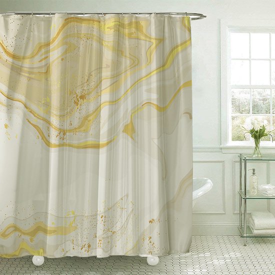 Unikorf waterdicht douchegordijn 180x200 - marmer, wit/goud