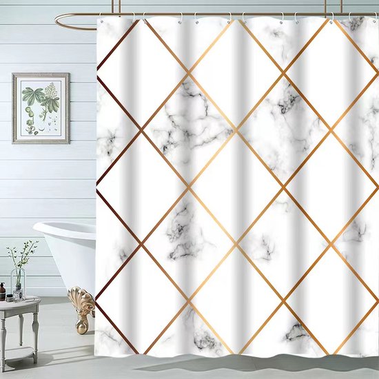 Waterdicht douchegordijn met kiezelsteenpatroon - Luxe uitstraling, Uitstekende waterbestendigheid, Eenvoudig te installeren 180*200CM-wit