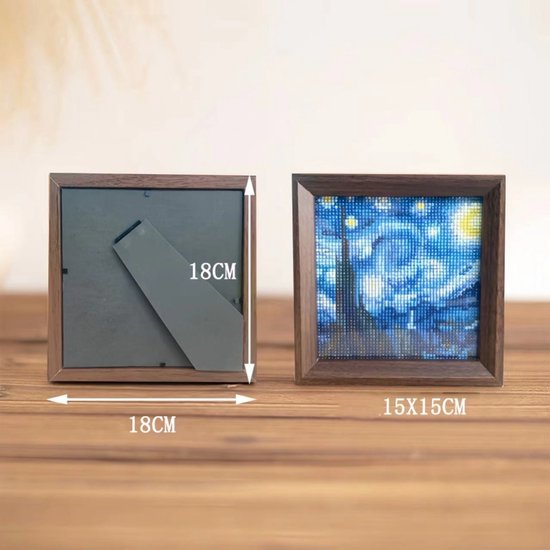Van Gogh Sterrenhemel Diamond Painting 18x18cm – Inclusief Massief Houten Fotolijst – Volwassenen – Creatief DIY Kunstwerk