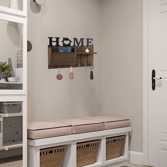 Grote Stijlvolle Wandgemonteerde Sleutelhouder met 'HOME' Design - Functionaliteit en Esthetiek in Eén-38*7.5*17cm-donkerbruin