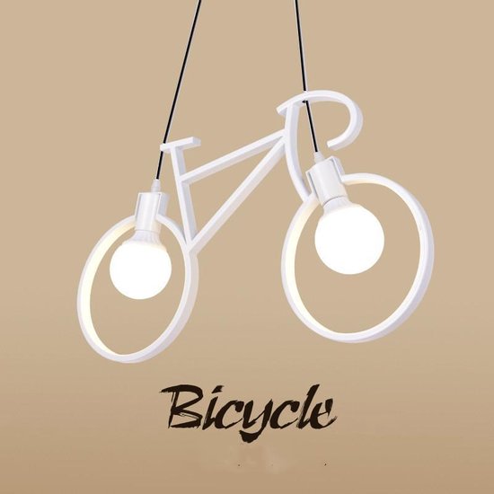 Elegante hanglamp in Fietsdesign. - fitting voor E27 - hoogwaardig ijzer - 62x36cm - vintage - wit