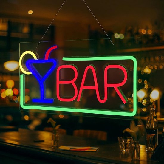 LED Neon BAR Lamp –Neon Wandlamp- De Perfecte Sfeermaker voor Thuis en Horeca(Incl. Adapter & Ophanghaakjes)-42x22cm