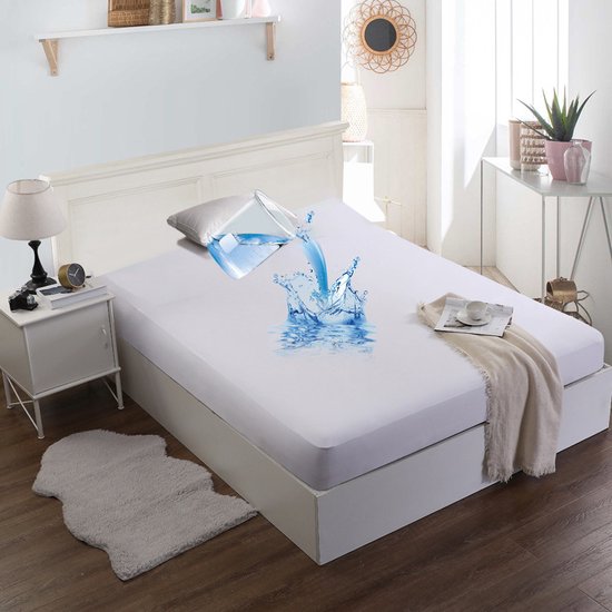 Merkloos Matrashoes 90x200 Wit Ademend Waterdicht Antibac