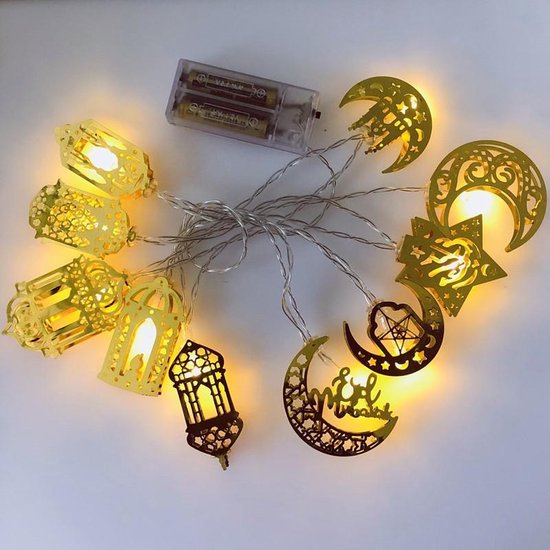 Xtraworks - Eid Mubarak-islamitische thema decoratieve LED-verlichting Ramadan combinatie - 20 lampjes - werkt op batterij - 3m