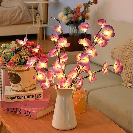 Kunstpaars Phalaenopsis tak met 20 lichtjes – kerstdecoratie