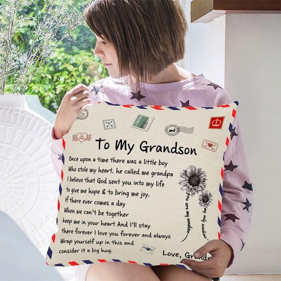 TDR - Sierkussensloop - 45x45 cm  - leuk als cadeau voor grootvader naar kleinzoon -  "To my grandson"