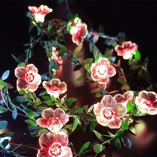LED kersenbloesem lichtsnoer 2m 20 lampjes batterij roze