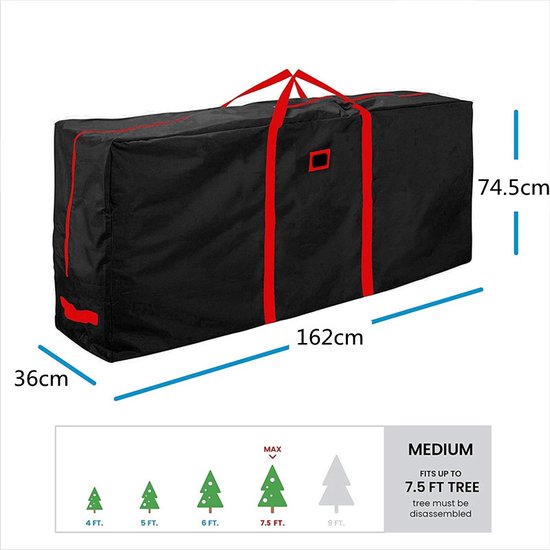 Duurzame Opbergzak - Perfect voor Kerstboom, Kleding en Dekens - Extra Stevig en Waterbestendig - Met Handgrepen voor Gemakkelijk Dragen - 162 x 36 x 74,5 cm - zwart