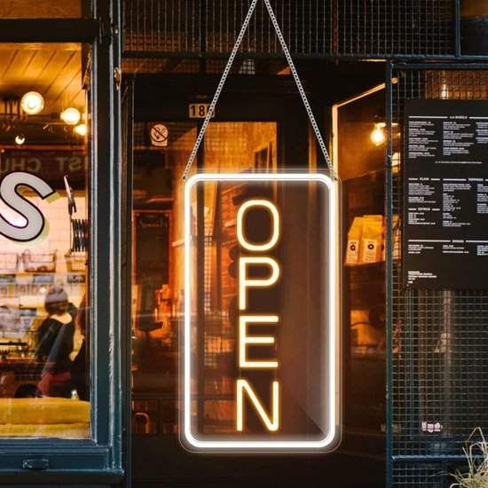 LED Neon OPEN Bord – IP43 10W Wit/Geel voor Winkel & Horeca