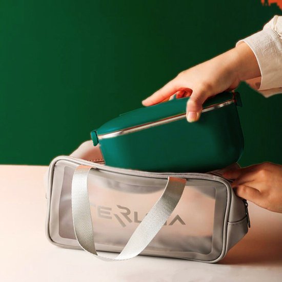 Elektrische lunchbox - ideaal voor gebruik in de auto-Lunchtrommel voor warme maaltijden-donkergroen
