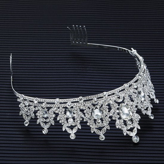 Elegante Zilver-Witte Kroon met 3A Waterdiamanten – Voor Verjaardagen, Huwelijksfeesten en Gala's