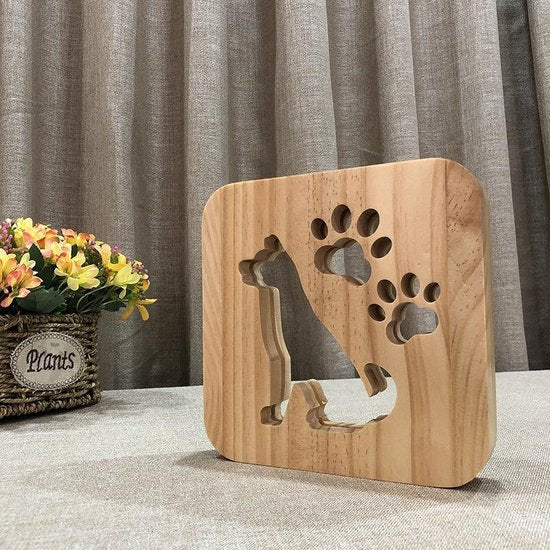 Lamp - 19cm - Tafellamp - Lamp - LED en One touch control - Houten Tafellamp - Hond figuur
