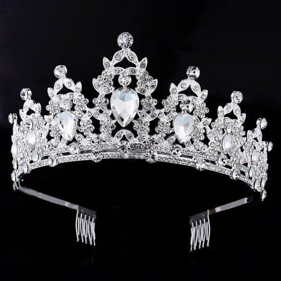 Elegante Zilver-Witte Kroon met 3A Waterdiamanten – Voor Verjaardagen, Huwelijksfeesten en Gala's