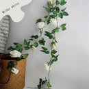 2 Stuks Rozen Slinger - Kunstbloemen slinger - Balkon decoratie - Zomerbloem- 145cm - Klimroos cream & Wit- Bruiloft Decoratie – Trouwen -Trouwdag bloemen