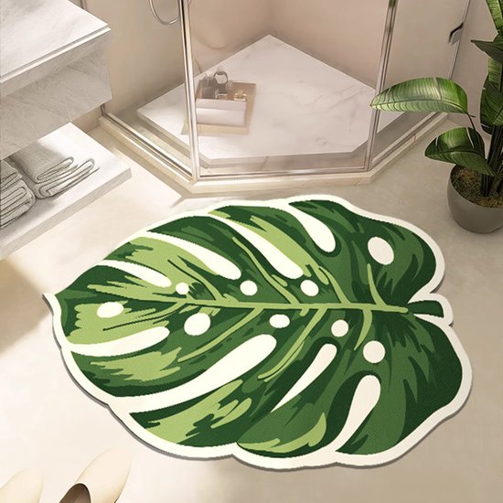 Luxe Monstera Blad Antislip Vloermat - Groene Siliconen Super Absorberende Mat-87x57,5 cm