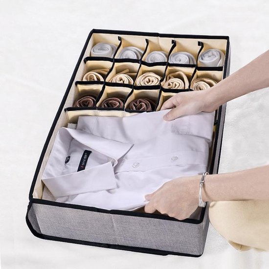 Kleding organizer / opberger - perfect voor o.a. sokken, ondergoed - met hoes - 16 vakken - 48x33x12cm - Grijs