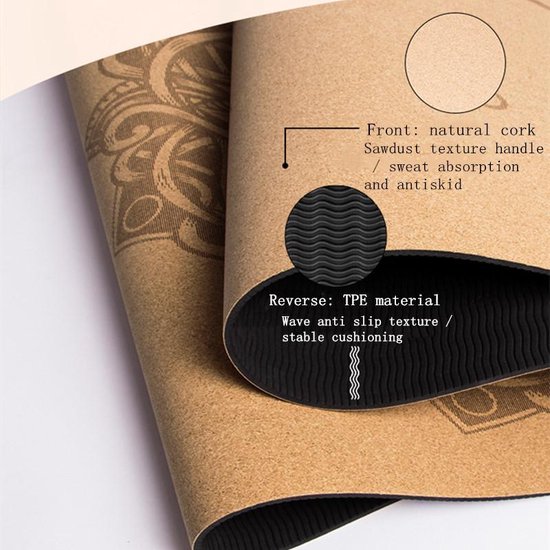 TDR Yoga Mat met Tas - Natuurlijk Kurk & TPE - 183x66 cm
