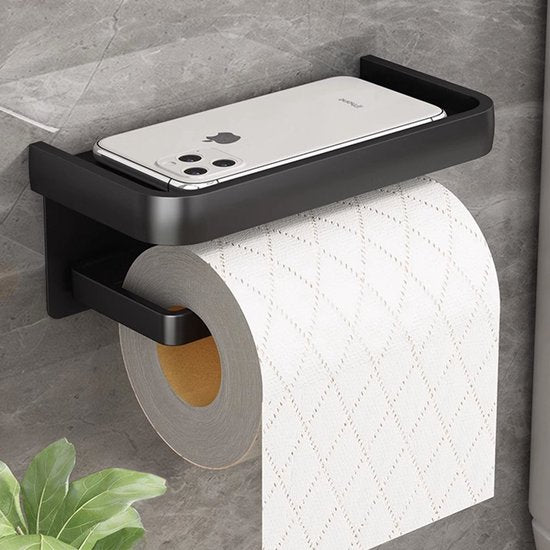 Moderne en Stijlvolle Toiletpapierhouder met Praktische Plank -Perfect voor Elke Badkamer-zwart 18*10,5*8cm