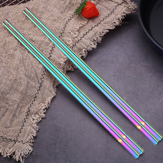 TDR - Roestvrijstalen servies eetstokjes vierkante eetstokjes-Rainbow-Chinese Eetstokjes -5paar