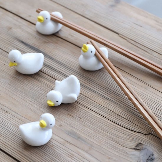 5 stuks Keramische Eetstokjeshouders Witte Eend – Set van 5 – Vaatwasserbestendig