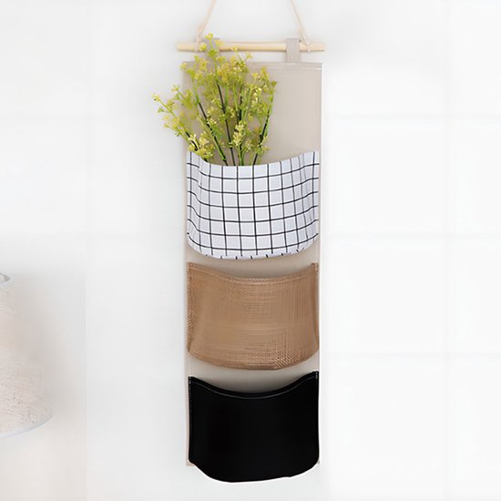 Merkloos 3-vaks Hangende Organizer, 19 x 58,5 cm, Katoen